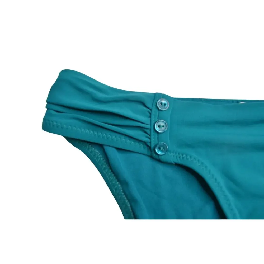 ROBIN PICCONE Women's Teal Blue & Green Side Shirred Button Bikini Bottoms